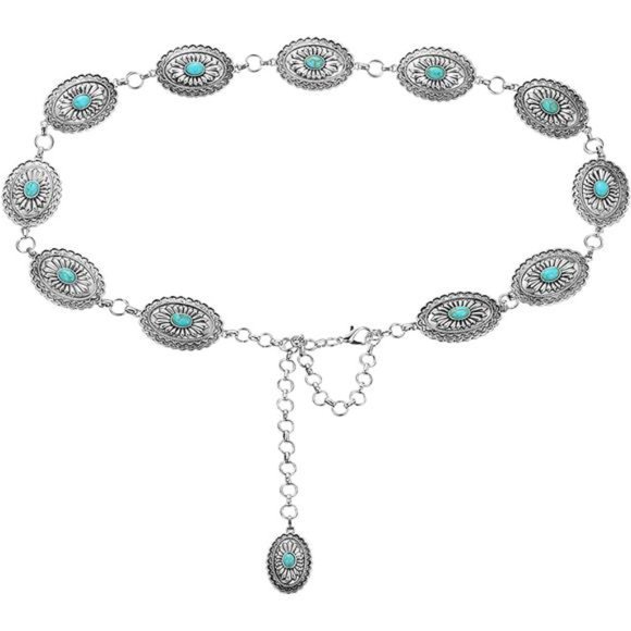 Tarpop Western Concho Chain Belt Silver Oval Chain Belt Metal Belt with Buckle main image 5
